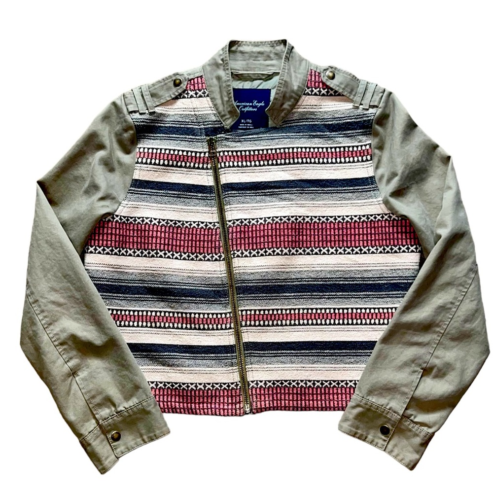 American Eagle Outfitters Cropped Moto Army Indie Military Utility Jacket